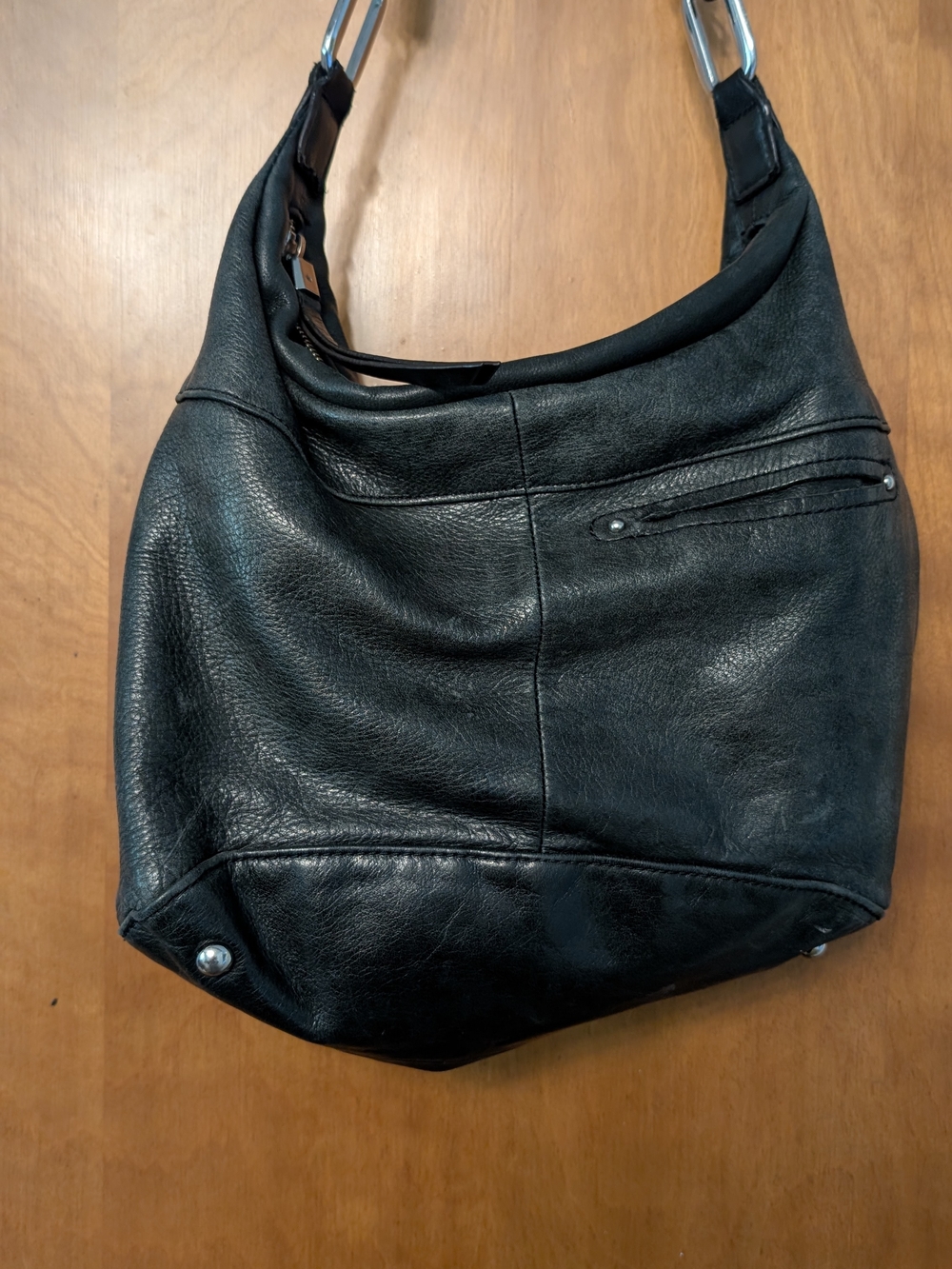 Classic Black Leather Hobo Shoulder Bag - Picture 7 of 13